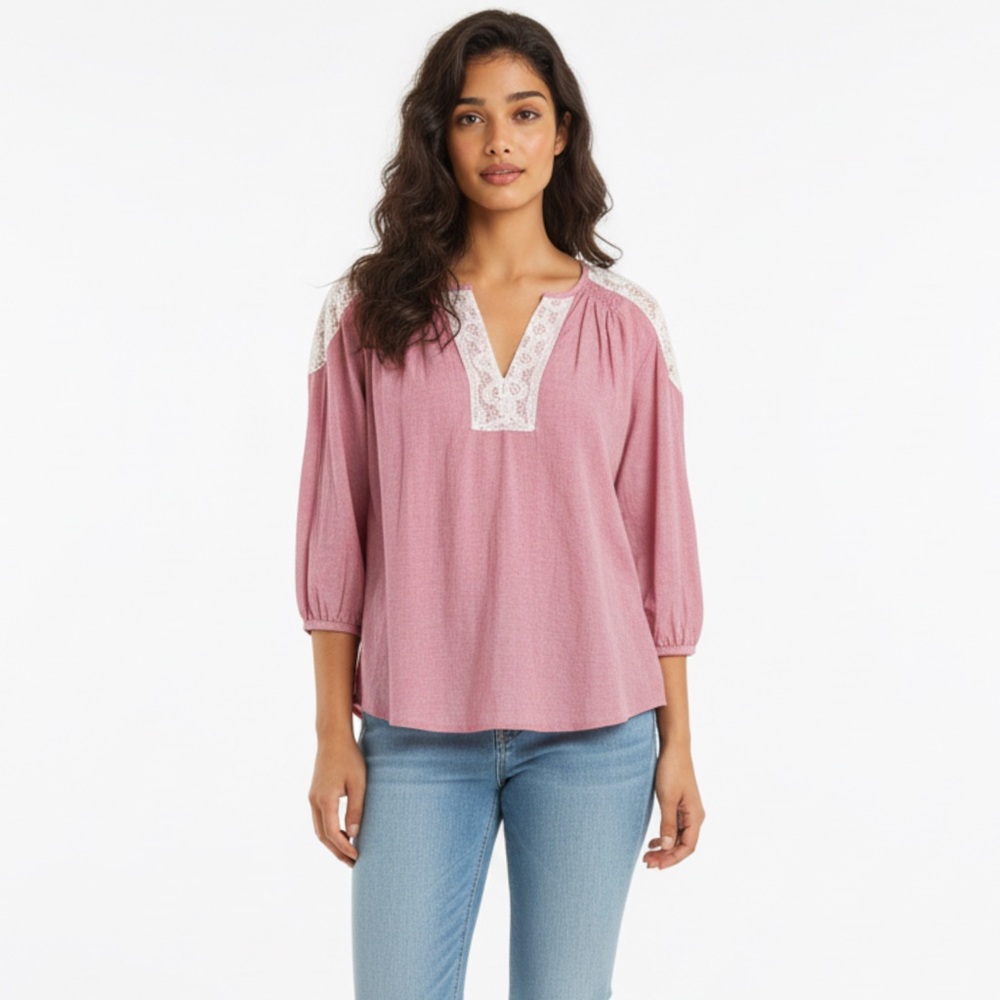 Elegant Pink Blouse with Lace Detail